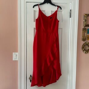 Red side ruffle dress